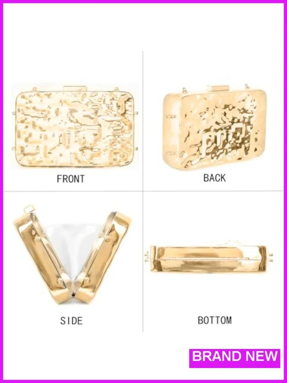 Evening Clutch Purse for Women, Metallic Chain Bag, Wedding Party Formal Event